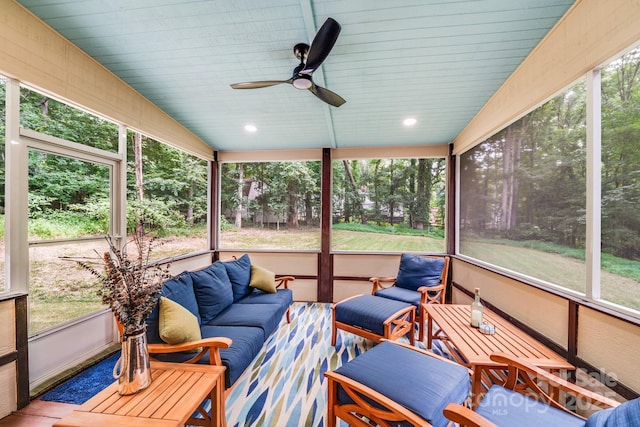 3920 Tilley Morris Rd, Matthews, NC 28105 - sunroom with a ceiling fan and outdoor lounge area