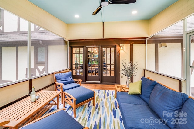 3920 Tilley Morris Rd, Matthews, NC 28105 - sunroom / solarium featuring a ceiling fan and french doors