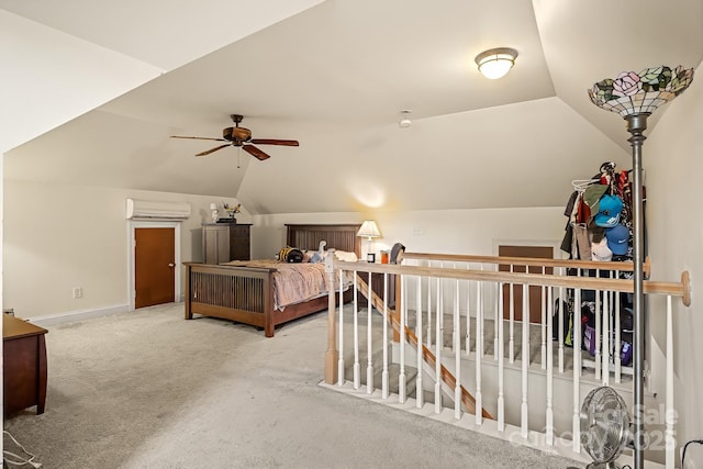 6123 Abergele Ln, Matthews, NC 28104 - carpeted bedroom featuring lofted ceiling and a wall unit AC