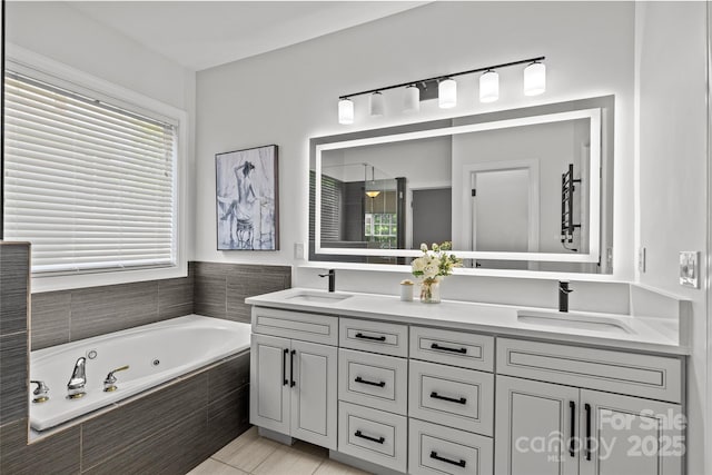 12336 Tantallon Ct, Pineville, NC 28134 - bathroom featuring double vanity, a whirlpool tub, and a shower stall