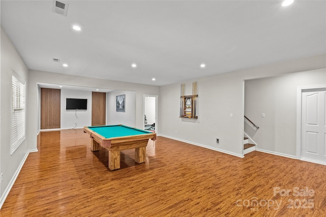 12336 Tantallon Ct, Pineville, NC 28134 - rec room featuring light wood-style floors, billiards table, and recessed lighting