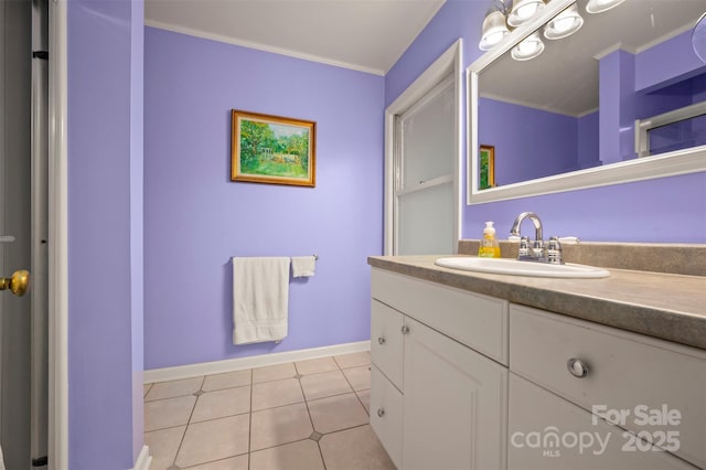 467 Winners Cir, Tryon, NC 28782 - bathroom featuring vanity, ornamental molding, and tile patterned floors