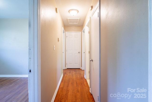 2519 Abelwood Rd, Charlotte, NC 28216 - corridor featuring wood finished floors and attic access