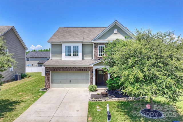 10906 Angler Ct, Davidson, NC 28036 - traditional-style house featuring brick siding, a garage, concrete driveway, and a shingled roof