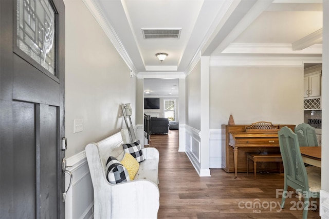 10906 Angler Ct, Davidson, NC 28036 - foyer with a decorative wall, crown molding, a wainscoted wall, and wood finished floors