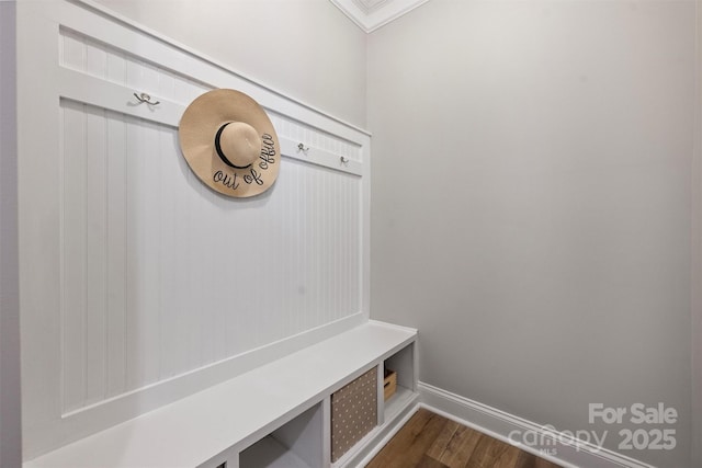 10906 Angler Ct, Davidson, NC 28036 - mudroom with dark wood-style flooring and baseboards