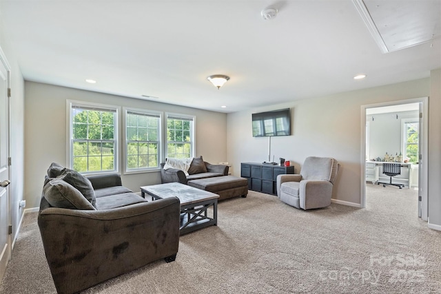 10906 Angler Ct, Davidson, NC 28036 - living area with attic access, carpet, and recessed lighting