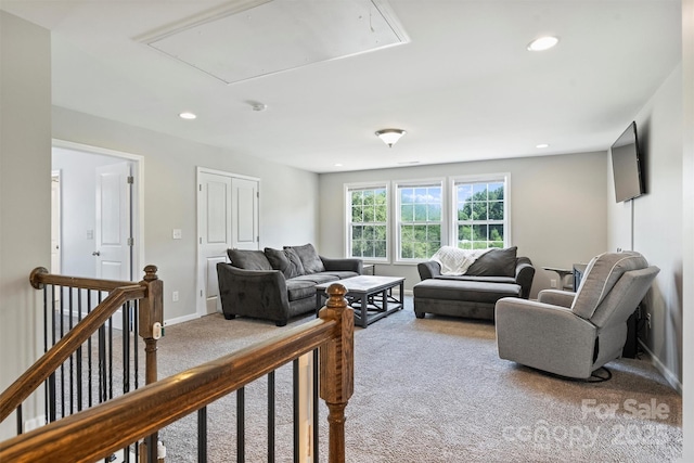 10906 Angler Ct, Davidson, NC 28036 - carpeted living area with attic access and recessed lighting