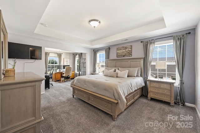10906 Angler Ct, Davidson, NC 28036 - bedroom with a raised ceiling, carpet floors, and a desk