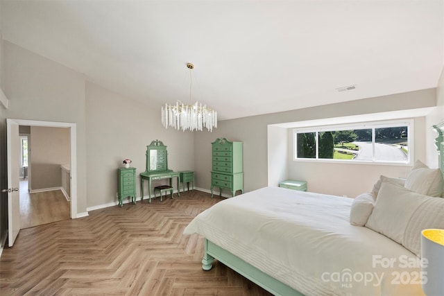 9334 Hunting Ct, Matthews, NC 28105 - bedroom featuring a chandelier and baseboards