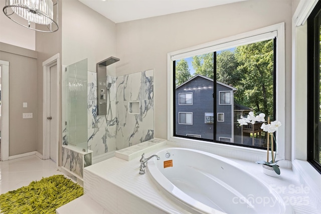 9334 Hunting Ct, Matthews, NC 28105 - full bath featuring a bath and a marble finish shower