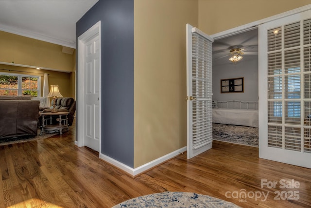 59 Old Lakey Gap Rd, Black Mountain, NC 28711 - corridor featuring wood finished floors and ornamental molding