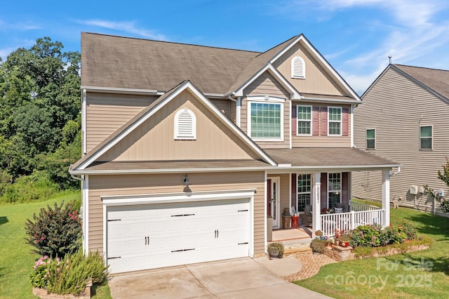 10621 Shanon Darby Ln, Charlotte, NC 28214 - traditional home with a porch, concrete driveway, a front lawn, and roof with shingles