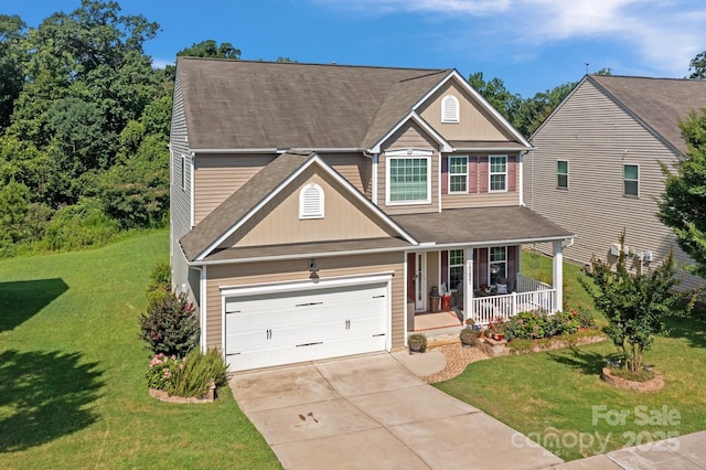 10621 Shanon Darby Ln, Charlotte, NC 28214 - traditional-style home with a porch, driveway, a front lawn, board and batten siding, and roof with shingles
