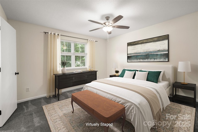 6013 Heath Valley Rd, Charlotte, NC 28210 - bedroom with dark carpet and a ceiling fan