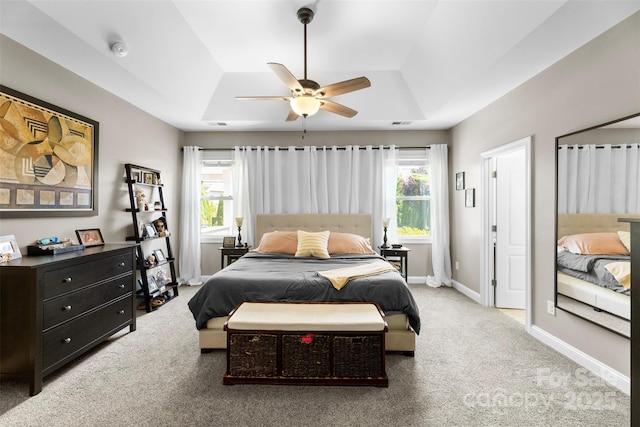 116 Kentmere Ln, Clover, SC 29710 - bedroom featuring carpet floors, a raised ceiling, and ceiling fan