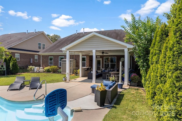 116 Kentmere Ln, Clover, SC 29710 - back of house with an outdoor hangout area, ceiling fan, a patio area, and brick siding