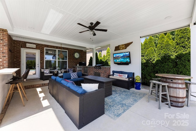 116 Kentmere Ln, Clover, SC 29710 - view of patio / terrace featuring outdoor lounge area, area for grilling, a bar, and ceiling fan