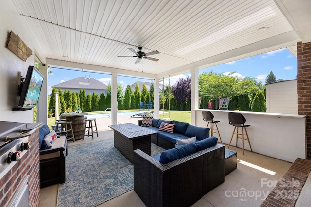 116 Kentmere Ln, Clover, SC 29710 - view of patio featuring a ceiling fan, an outdoor hangout area, and an outdoor pool