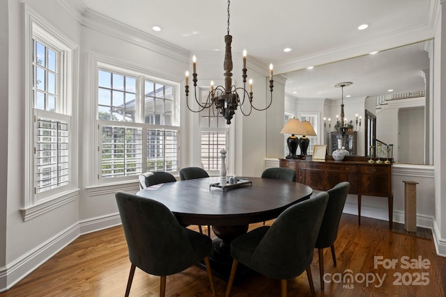 117 Founders Dr, Flat Rock, NC 28731 - dining room with a chandelier, plenty of natural light, wood finished floors, crown molding, and recessed lighting