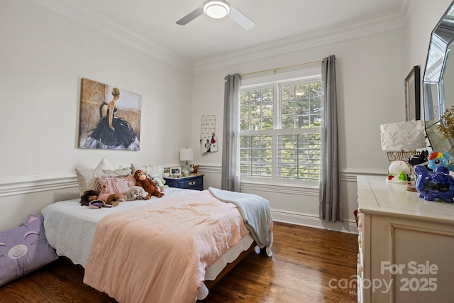 117 Founders Dr, Flat Rock, NC 28731 - bedroom featuring dark wood-style flooring, multiple windows, ornamental molding, and ceiling fan
