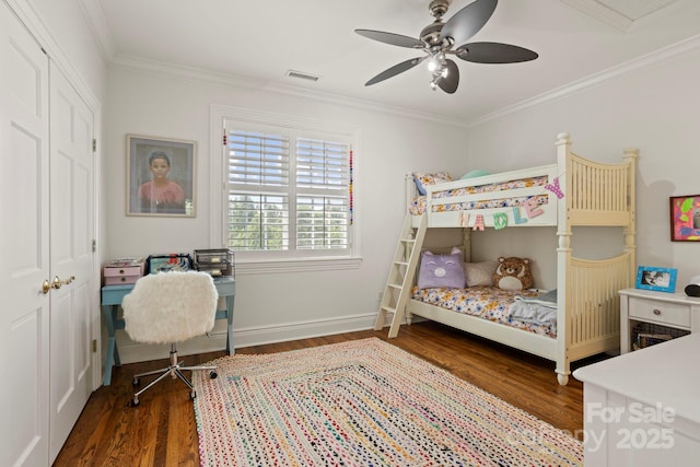 117 Founders Dr, Flat Rock, NC 28731 - bedroom featuring wood finished floors, crown molding, ceiling fan, and a closet