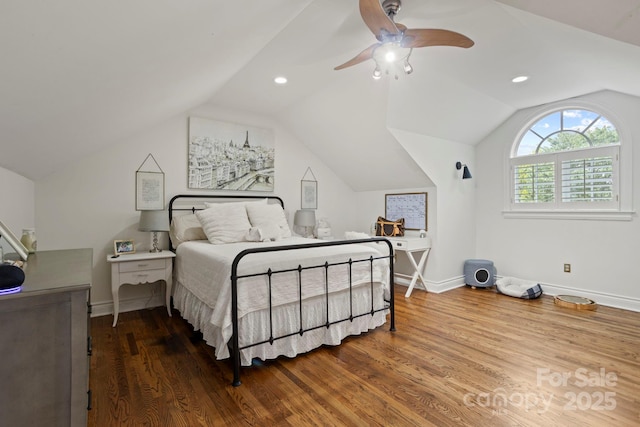 117 Founders Dr, Flat Rock, NC 28731 - bedroom featuring vaulted ceiling, wood finished floors, ceiling fan, and recessed lighting