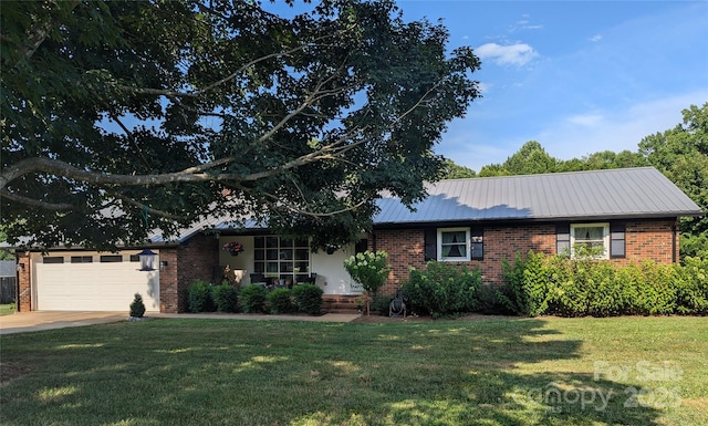 3080 Shue Rd, Salisbury, NC 28147 - ranch-style house featuring brick siding, a garage, a front lawn, and concrete driveway