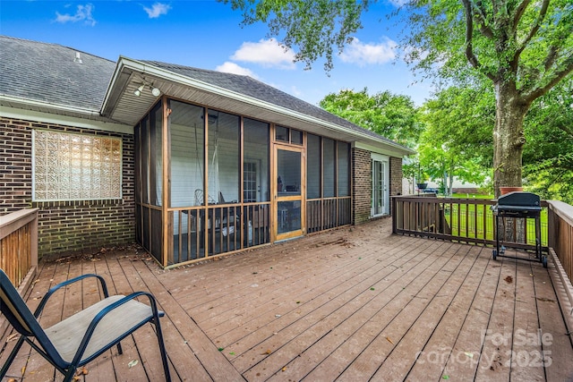 1010 Rainbow Cir, Catawba, SC 29704 - wooden deck featuring area for grilling and a sunroom