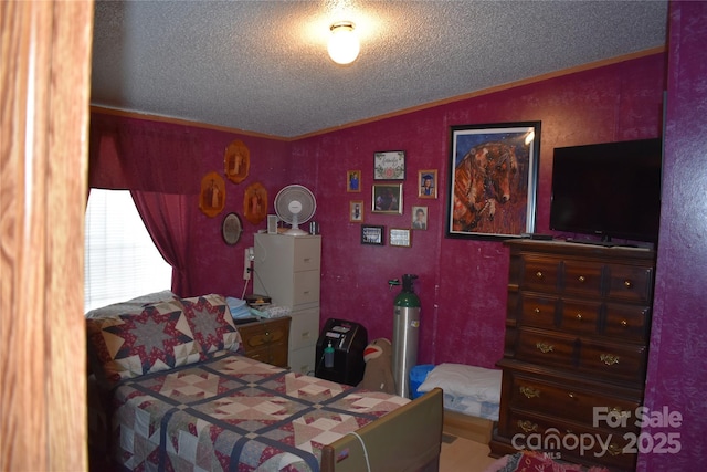 236 Hidden Cove Rd, Marion, NC 28752 - bedroom with lofted ceiling, ornamental molding, and a textured ceiling