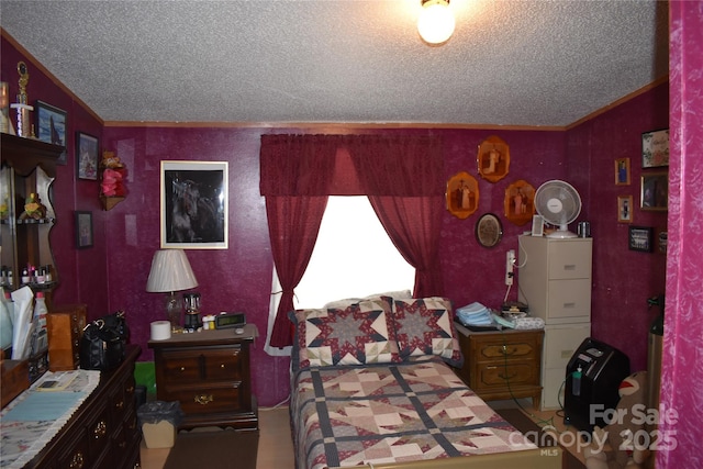 236 Hidden Cove Rd, Marion, NC 28752 - bedroom featuring a textured ceiling and ornamental molding