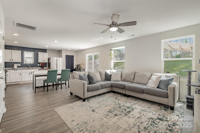 1478 Cannan Mountain Dr, Newton, NC 28658 - living room with plenty of natural light, wood finished floors, ceiling fan, and recessed lighting