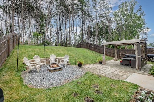 1478 Cannan Mountain Dr, Newton, NC 28658 - fenced backyard featuring an outdoor fire pit, a patio, and a gazebo