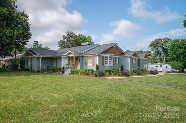 806 S Point Rd, Belmont, NC 28012 - ranch-style home with a front yard, a garage, a chimney, and brick siding