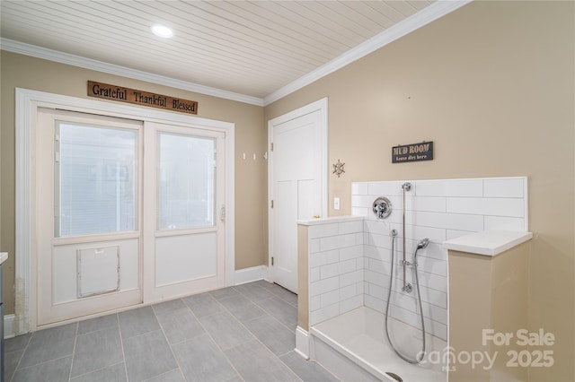 806 S Point Rd, Belmont, NC 28012 - bathroom with a tile shower and crown molding