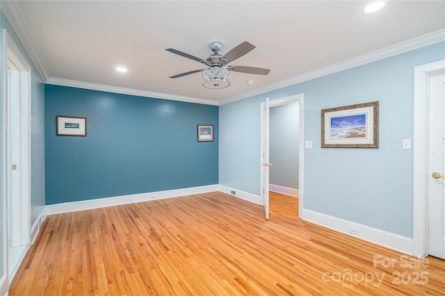806 S Point Rd, Belmont, NC 28012 - spare room featuring a ceiling fan, crown molding, light wood-type flooring, and recessed lighting