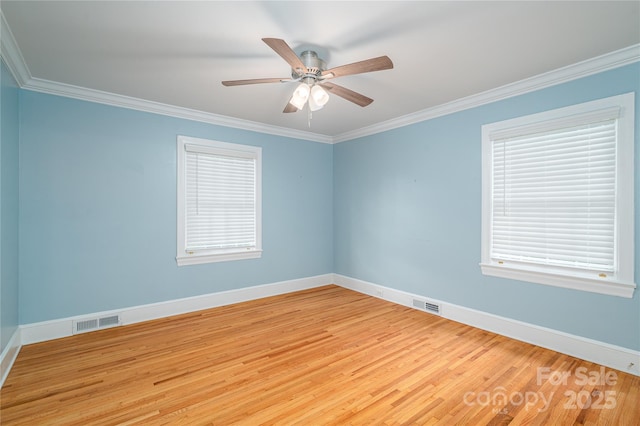 806 S Point Rd, Belmont, NC 28012 - unfurnished room featuring light wood-style floors, ornamental molding, healthy amount of natural light, and ceiling fan