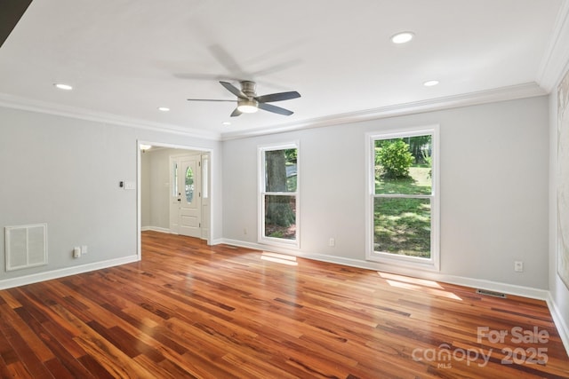 8 Hickory Ridge Ct, Clover, SC 29710 - empty room with ornamental molding, ceiling fan, wood finished floors, and recessed lighting