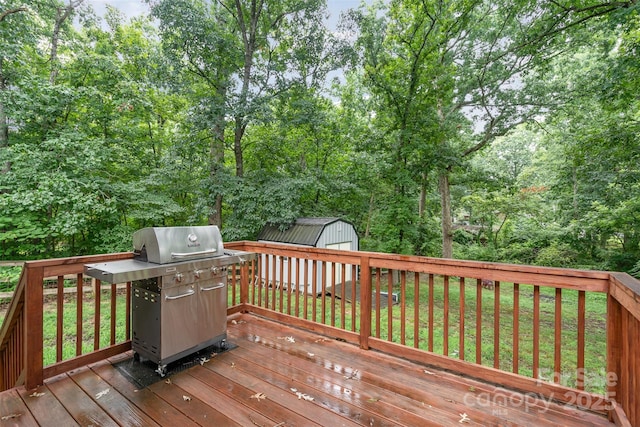 8107 Smith Rd, Kannapolis, NC 28081 - wooden terrace with a shed, grilling area, and a lawn