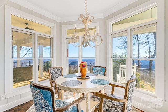 11 By The Wayside Dr, Columbus, NC 28722 - sunroom / solarium with a chandelier, a water view, crown molding, and wood finished floors