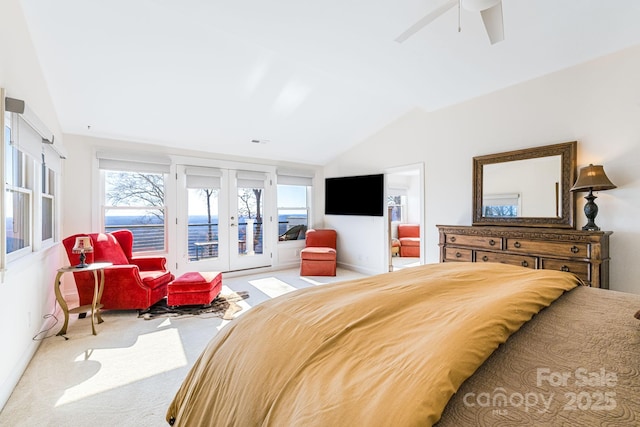 11 By The Wayside Dr, Columbus, NC 28722 - carpeted bedroom with lofted ceiling, access to exterior, french doors, and a ceiling fan