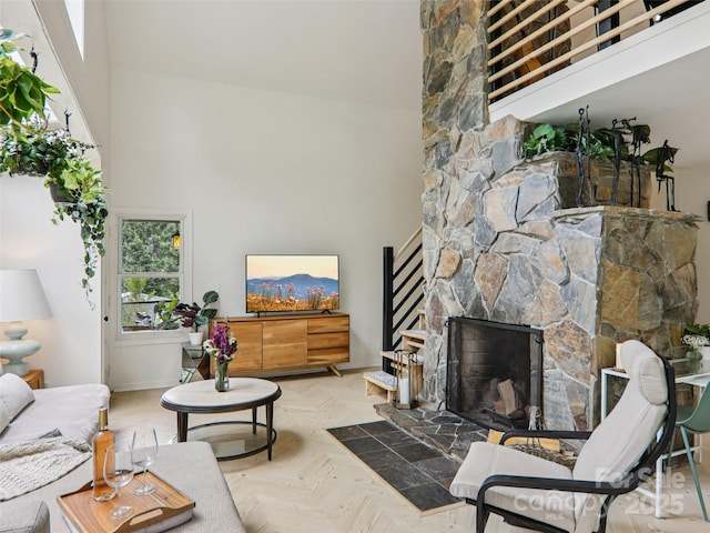 2 Briarwood Dr, Alexander, NC 28701 - living area featuring a towering ceiling and a fireplace