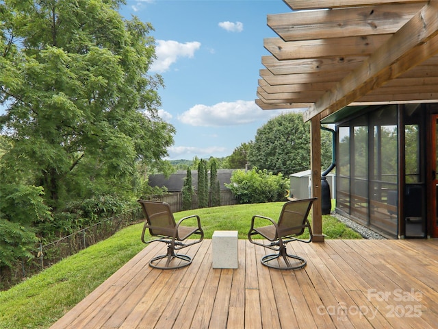 2 Briarwood Dr, Alexander, NC 28701 - wooden deck with a fenced backyard and a sunroom