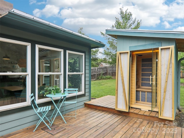 2 Briarwood Dr, Alexander, NC 28701 - wooden deck with an outbuilding