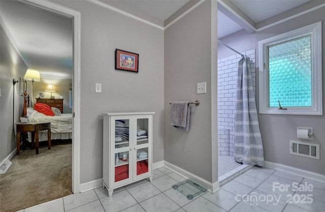 17 Heritage Dr, Lake Wylie, SC 29710 - full bathroom with a shower stall, connected bathroom, crown molding, and tile patterned floors