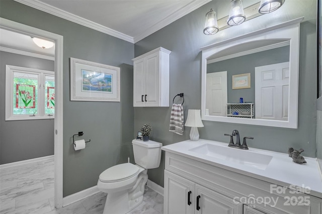 17 Heritage Dr, Lake Wylie, SC 29710 - bathroom with marble finish flooring, ornamental molding, and vanity