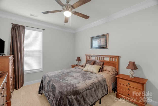 236 Robinwood Ln, Clover, SC 29710 - bedroom with light colored carpet, crown molding, and a ceiling fan