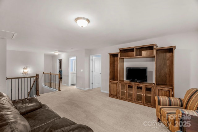 236 Robinwood Ln, Clover, SC 29710 - living area featuring light carpet and attic access