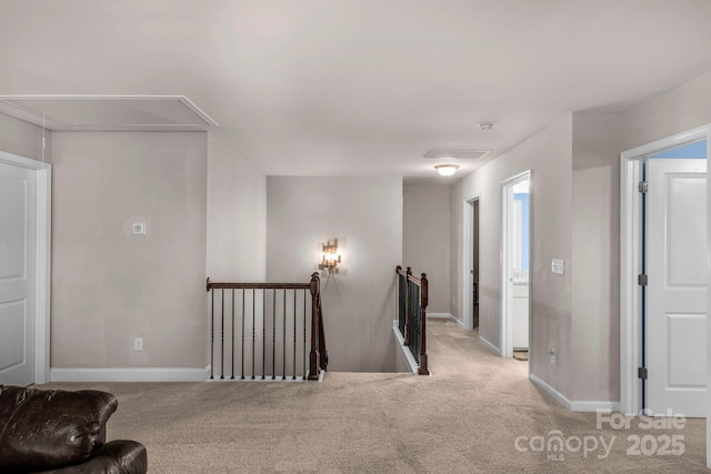 236 Robinwood Ln, Clover, SC 29710 - corridor featuring an upstairs landing, carpet flooring, and attic access