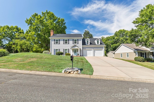 2838 Candleberry Ct, Charlotte, NC 28210 - colonial-style house with concrete driveway, a front yard, and a chimney
